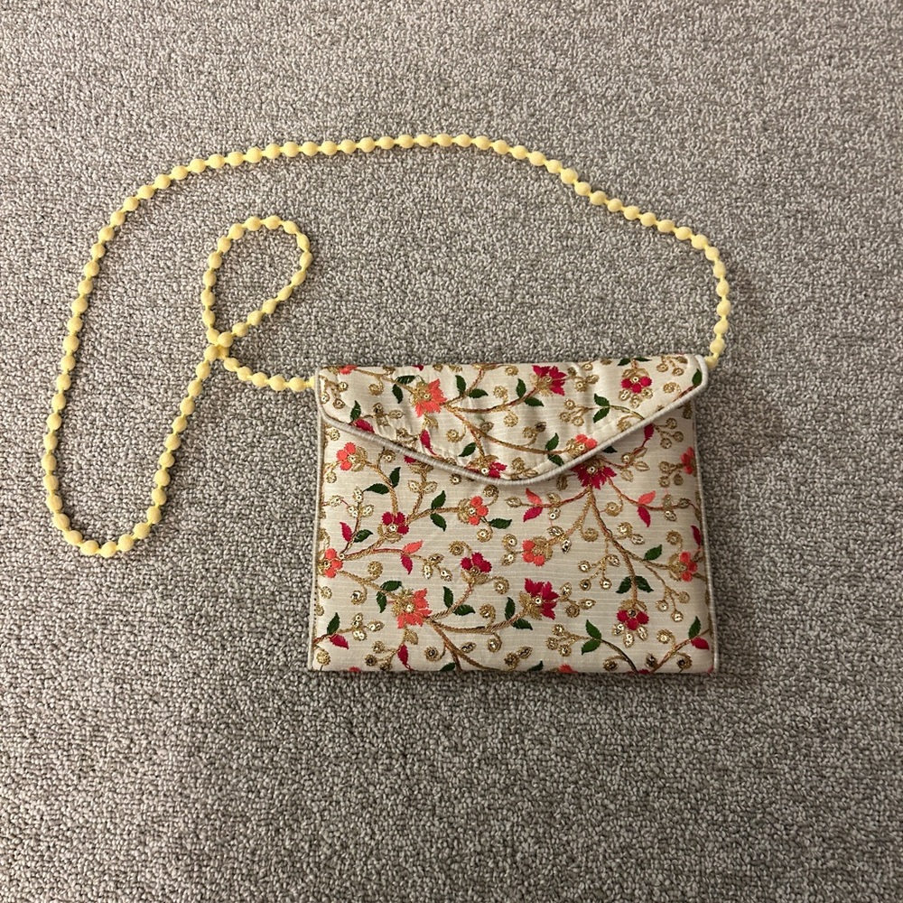 Floral Embroidered Clutch with Chain Strap